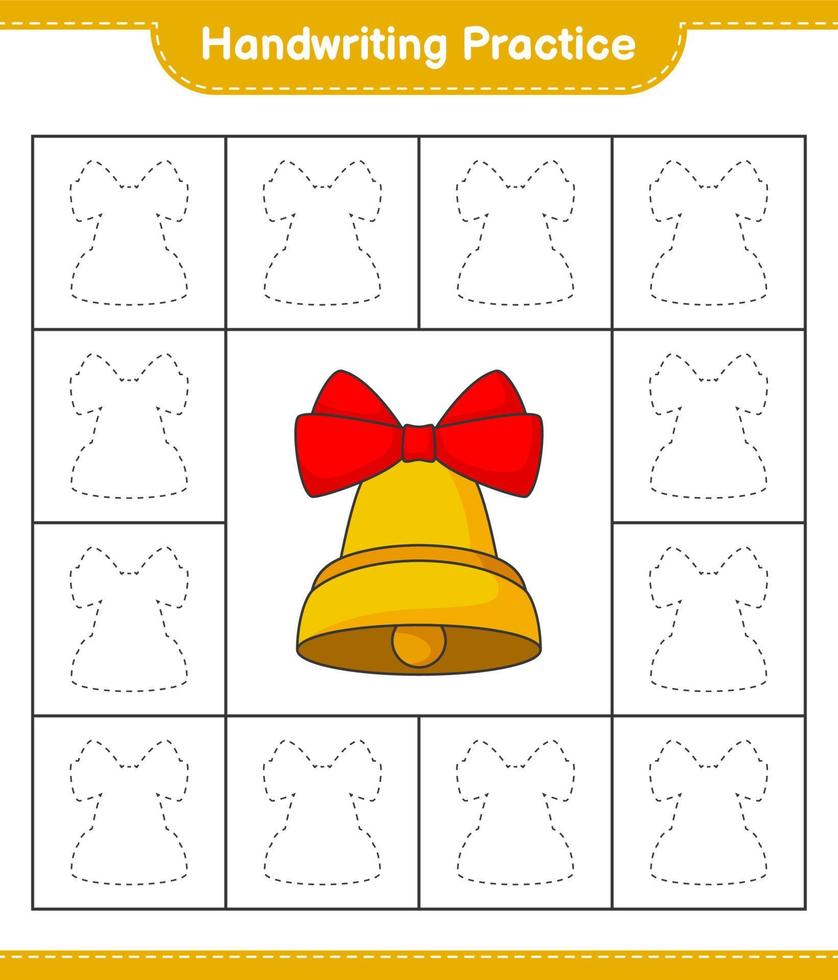 pratique de l'écriture manuscrite. tracer les lignes de la cloche de noël. jeu éducatif pour enfants, feuille de calcul imprimable, illustration vectorielle vecteur