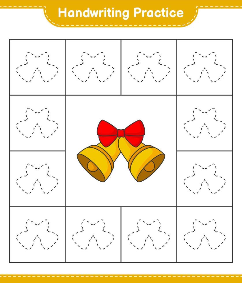 pratique de l'écriture manuscrite. tracer les lignes de la cloche de noël. jeu éducatif pour enfants, feuille de calcul imprimable, illustration vectorielle vecteur