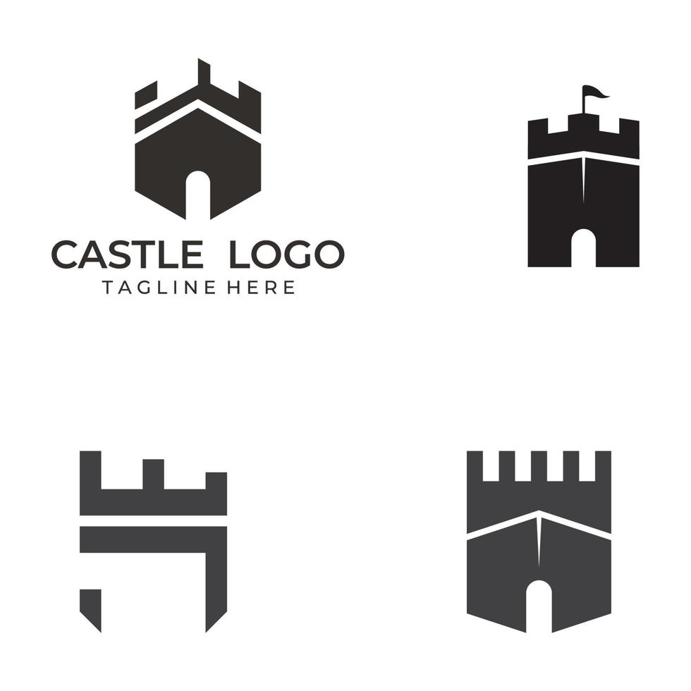 silhouette du logo du château, logo du château avec modèle d'illustration vectorielle de conception de combinaison de bouclier. vecteur