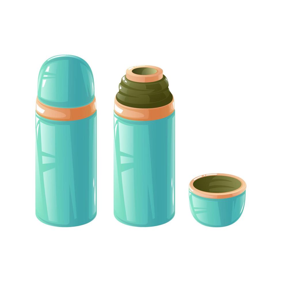 thermos de dessin animé. thermos de camping bleu. vecteur