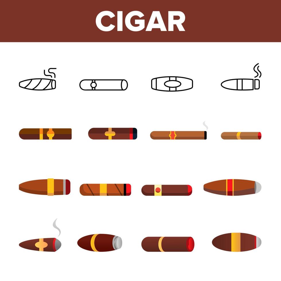 ensemble d'icônes vectorielles de cigares cubains luxueux éclairés vecteur