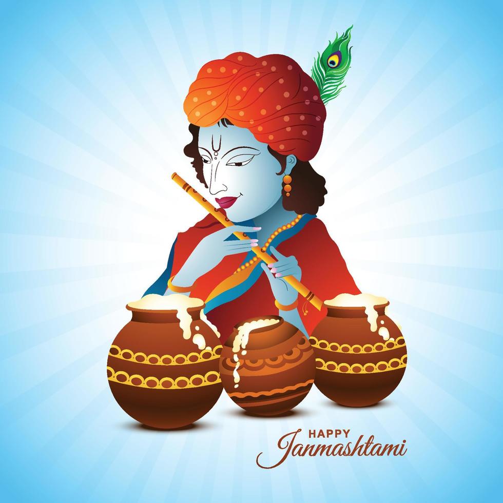 seigneur krishna jouant du bansuri joyeuses fêtes de janmashtami fond artistique vecteur