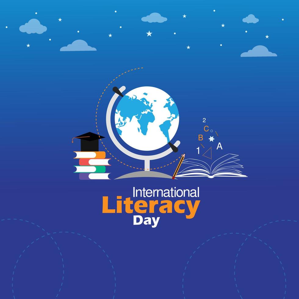 journée internationale de l'alphabétisation, 8 septembre. vecteur d'illustration de logo de livre ouvert.