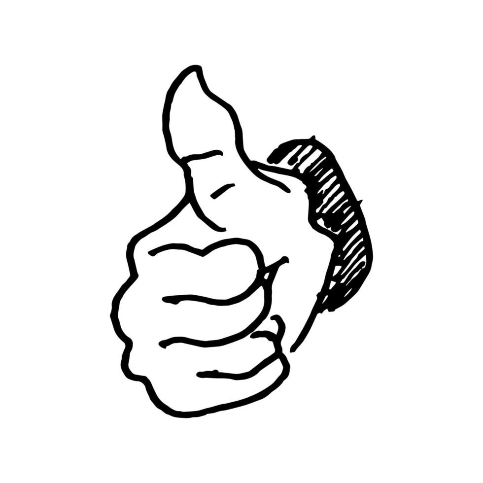 gribouillez les gestes de la main. icône main pour les pouces vers le haut. illustration vectorielle vecteur