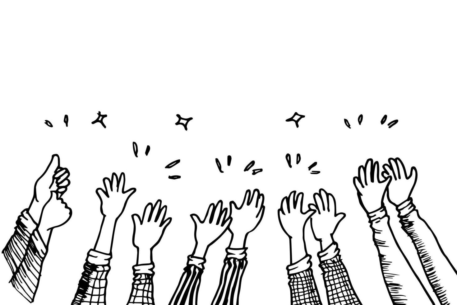 doodle mains en l'air, mains qui applaudissent. gestes d'applaudissements. entreprise de félicitations. illustration vectorielle vecteur