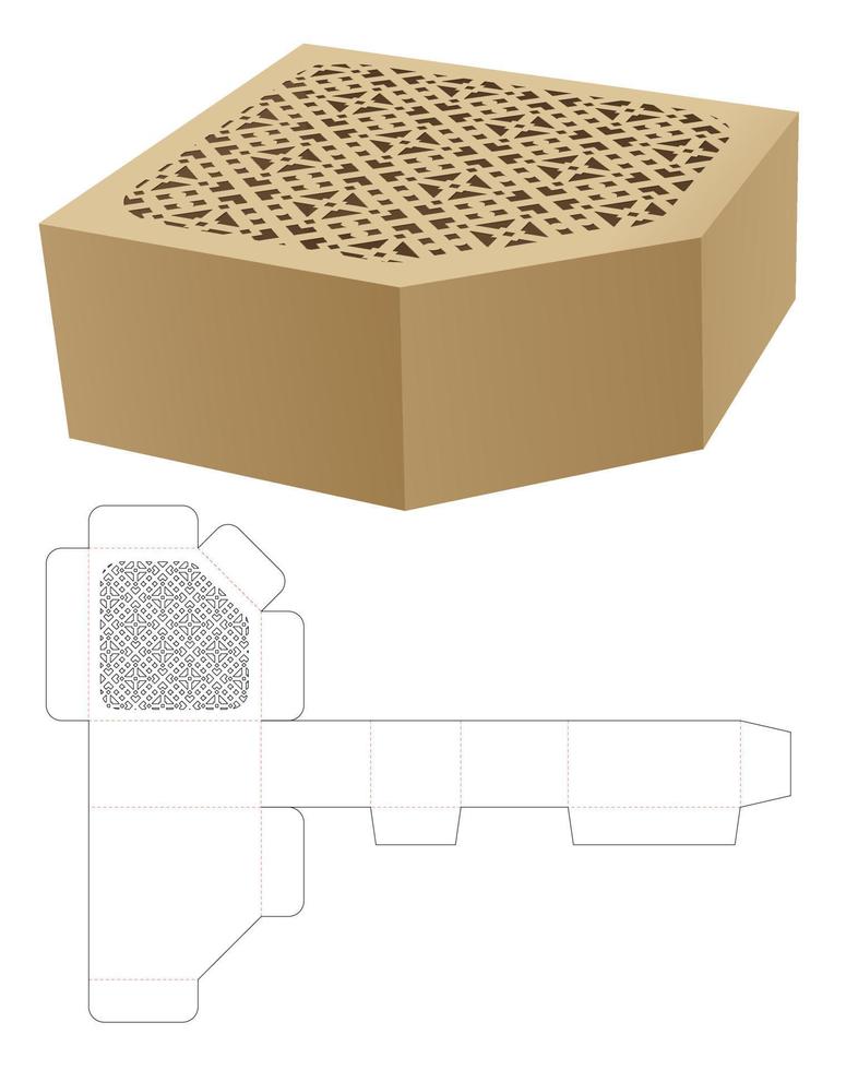une boîte chanfreinée en étain avec un motif au pochoir sur le modèle de découpe supérieur et une maquette 3d vecteur