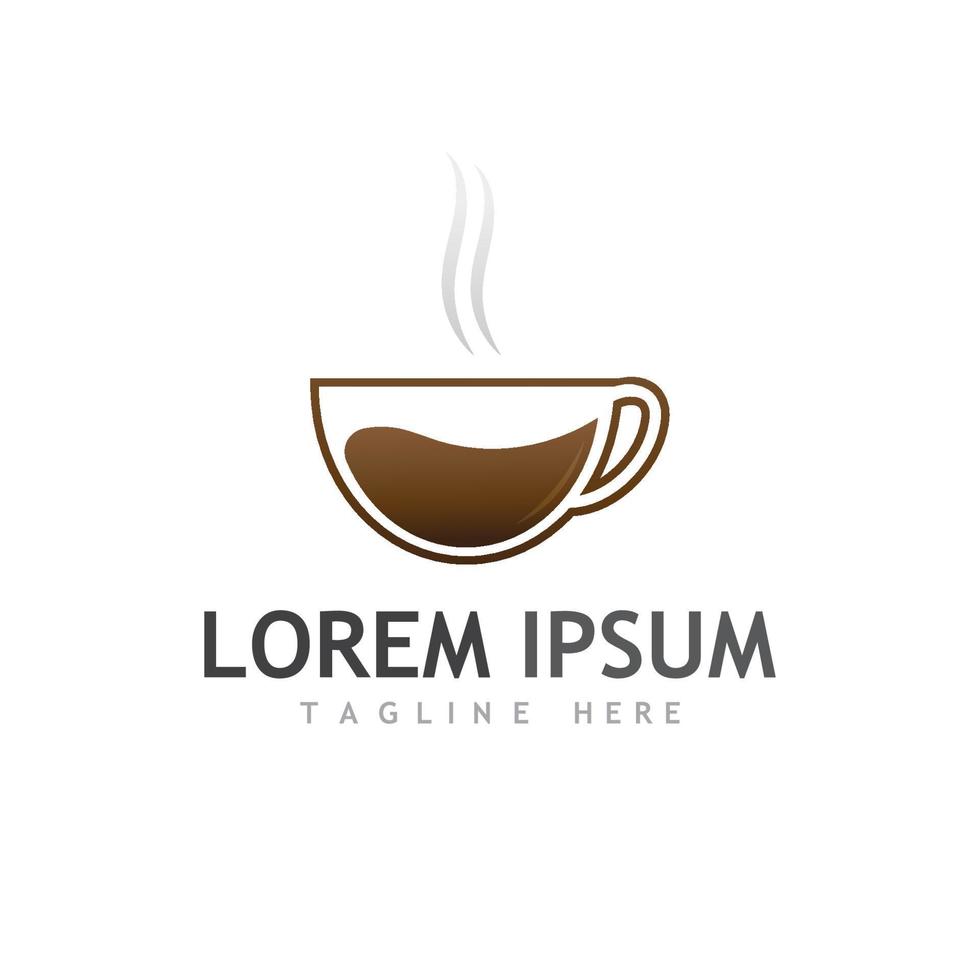 logo de grain de café avec tasse et feuilles naturelles. vecteur