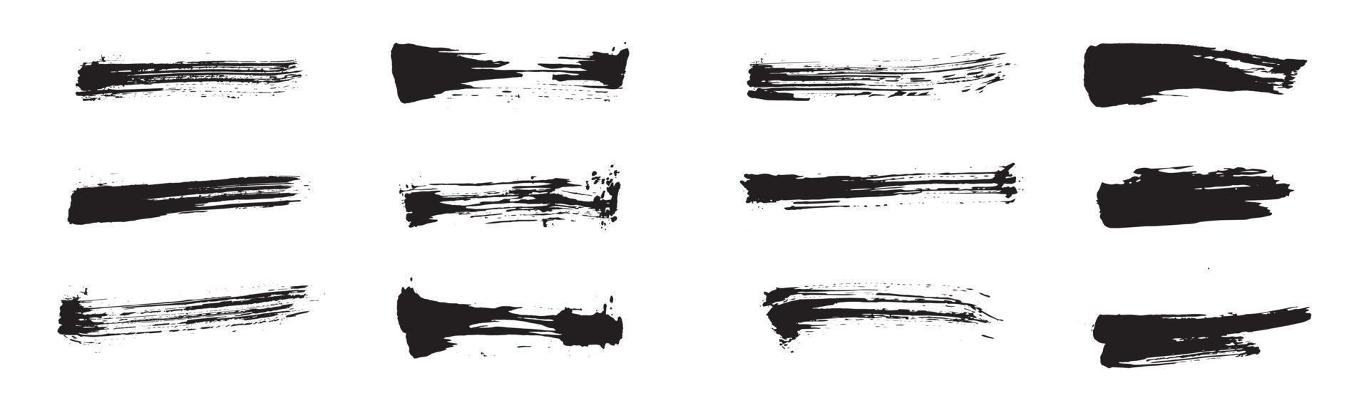 coups de pinceau abstraits de style chinois. ensemble de traits d'encre noire sur papier blanc. éléments de conception graphique pour l'espace de copie, le tiers inférieur, l'effet de texte, le pinceau vectoriel, etc. vecteur
