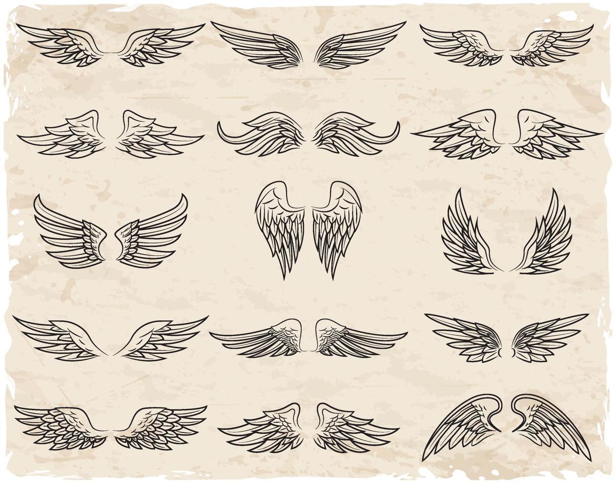 ailes éléments noirs. ailes d'anges et d'oiseaux. illustration des ailes blanches vecteur