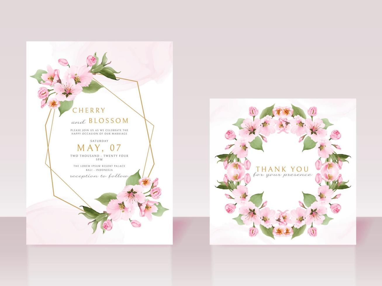 modèle de carte d'invitation de mariage de belle fleur de cerisier vecteur