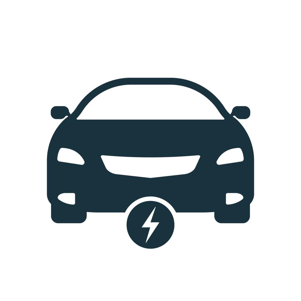 icône de silhouette noire de voiture électro eco. pictogramme de glyphe de véhicule hybride écologique. ev électrique avec symbole vert boulon. voiture électrique avec signe de foudre. logo automobile électronique. illustration vectorielle. vecteur