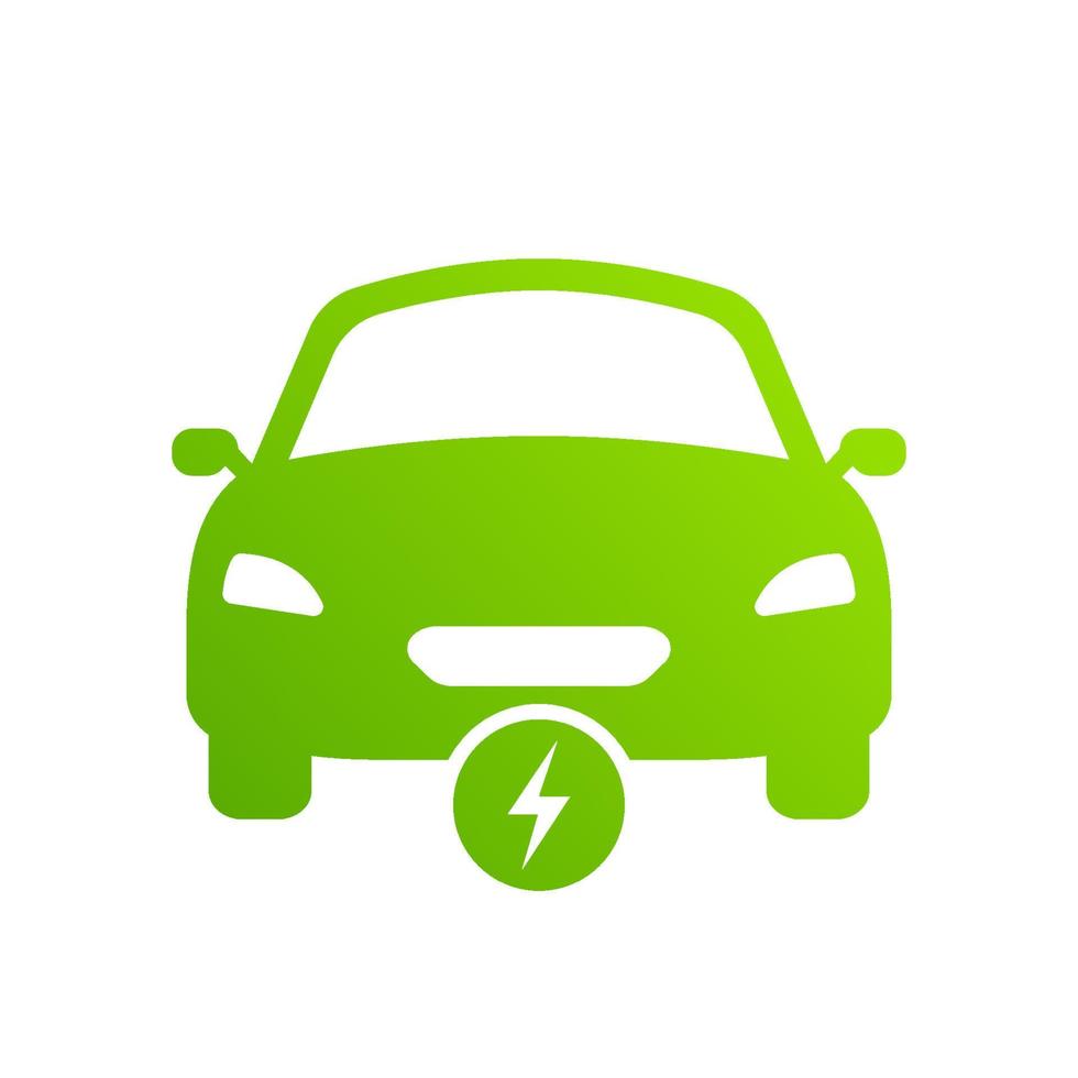 icône de silhouette de véhicule hybride écologique. pictogramme de glyphe de voiture électrique. voiture électrique avec signe de foudre. eco electro ev avec symbole vert boulon. logo automobile électronique. illustration vectorielle isolée. vecteur