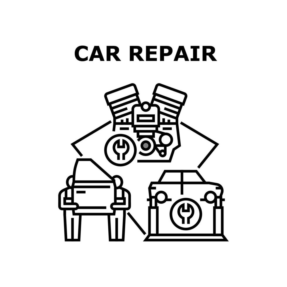 illustration noire de concept de service de réparation de voiture vecteur