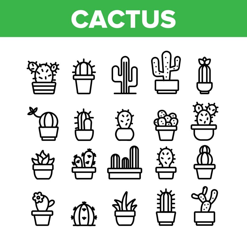 cactus, plante domestique, collection, icônes, ensemble, vecteur