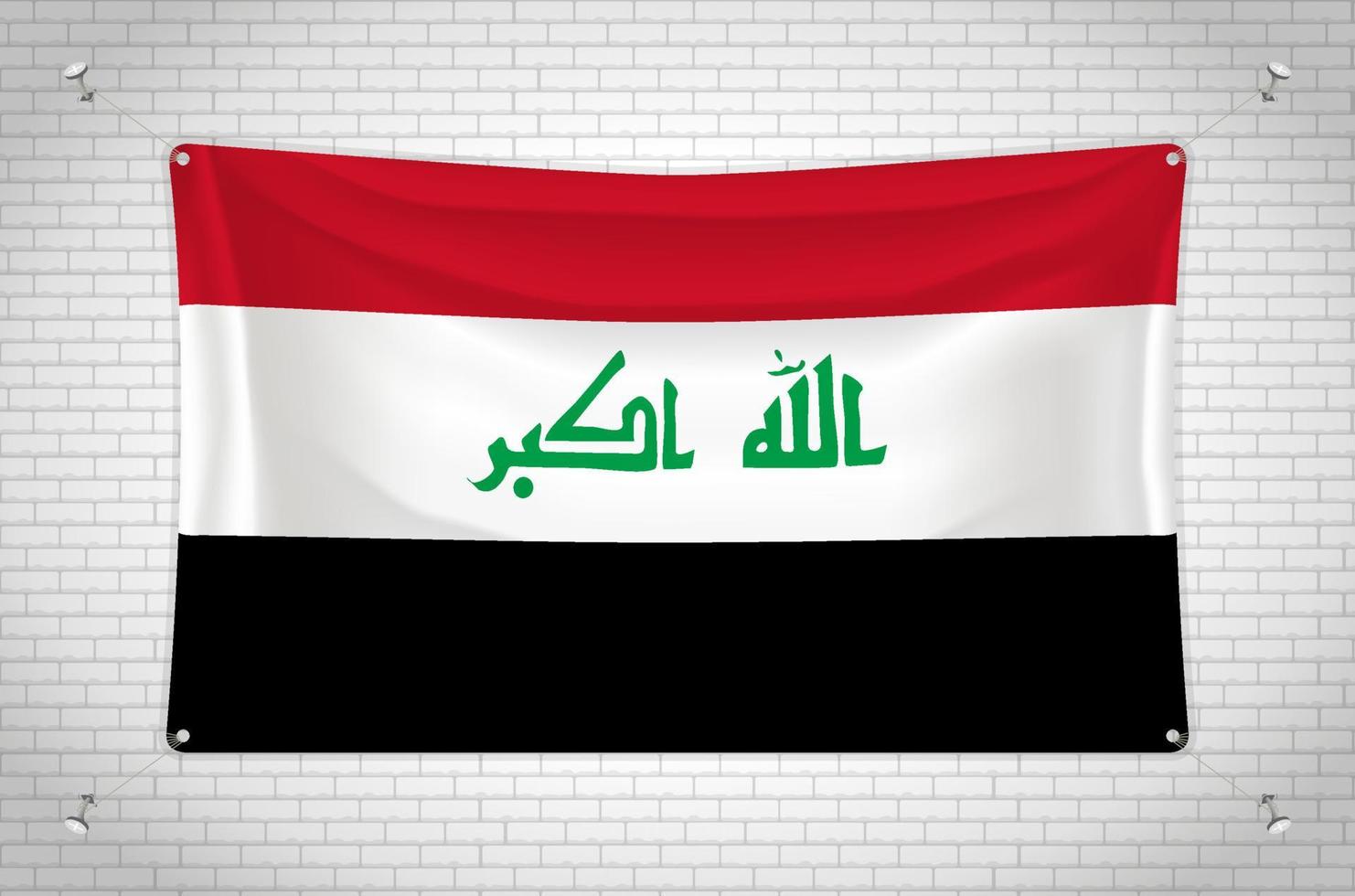 drapeau irakien accroché au mur de briques. dessin 3d. drapeau accroché au mur. dessiner soigneusement en groupes sur des calques séparés pour une édition facile. vecteur
