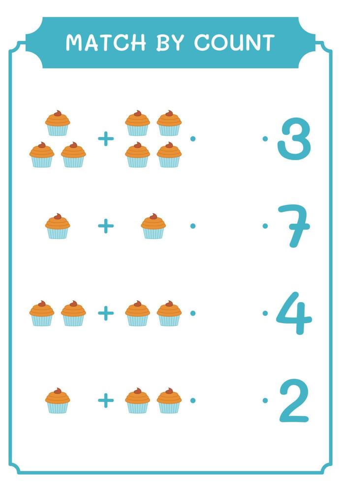 match par nombre de cupcake, jeu pour enfants. illustration vectorielle, feuille de calcul imprimable vecteur