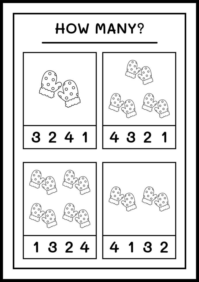 combien de mitaines d'hiver, jeu pour enfants. illustration vectorielle, feuille de calcul imprimable vecteur