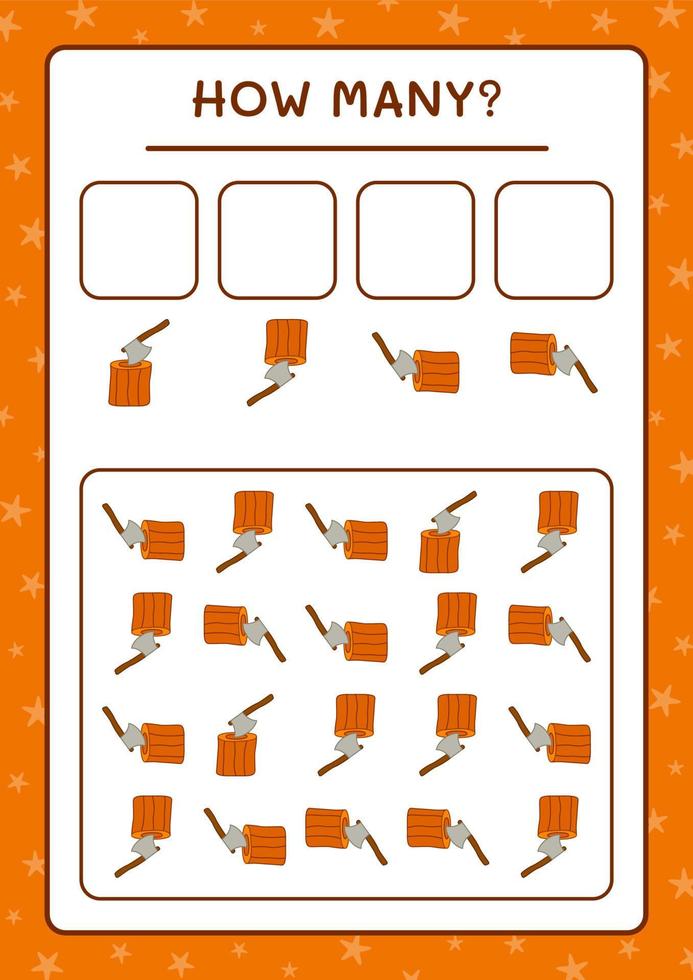 combien de souche avec hache, jeu pour enfants. illustration vectorielle, feuille de calcul imprimable vecteur