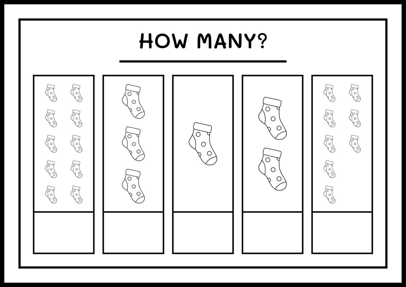 combien de chaussettes de noël, jeu pour enfants. illustration vectorielle, feuille de calcul imprimable vecteur