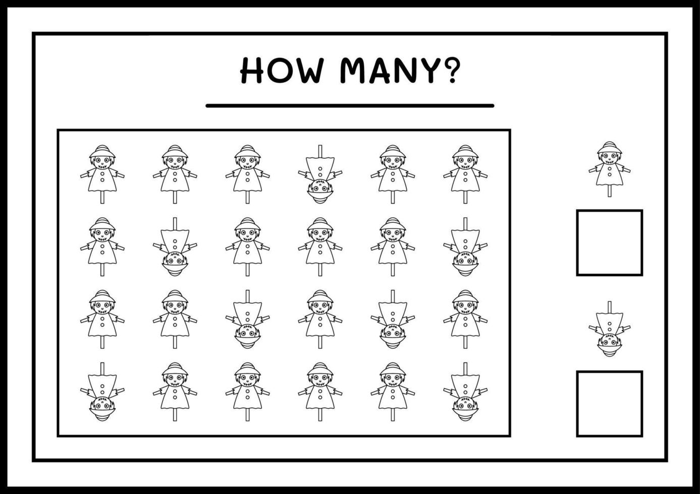 combien d'épouvantail, jeu pour enfants. illustration vectorielle, feuille de calcul imprimable vecteur