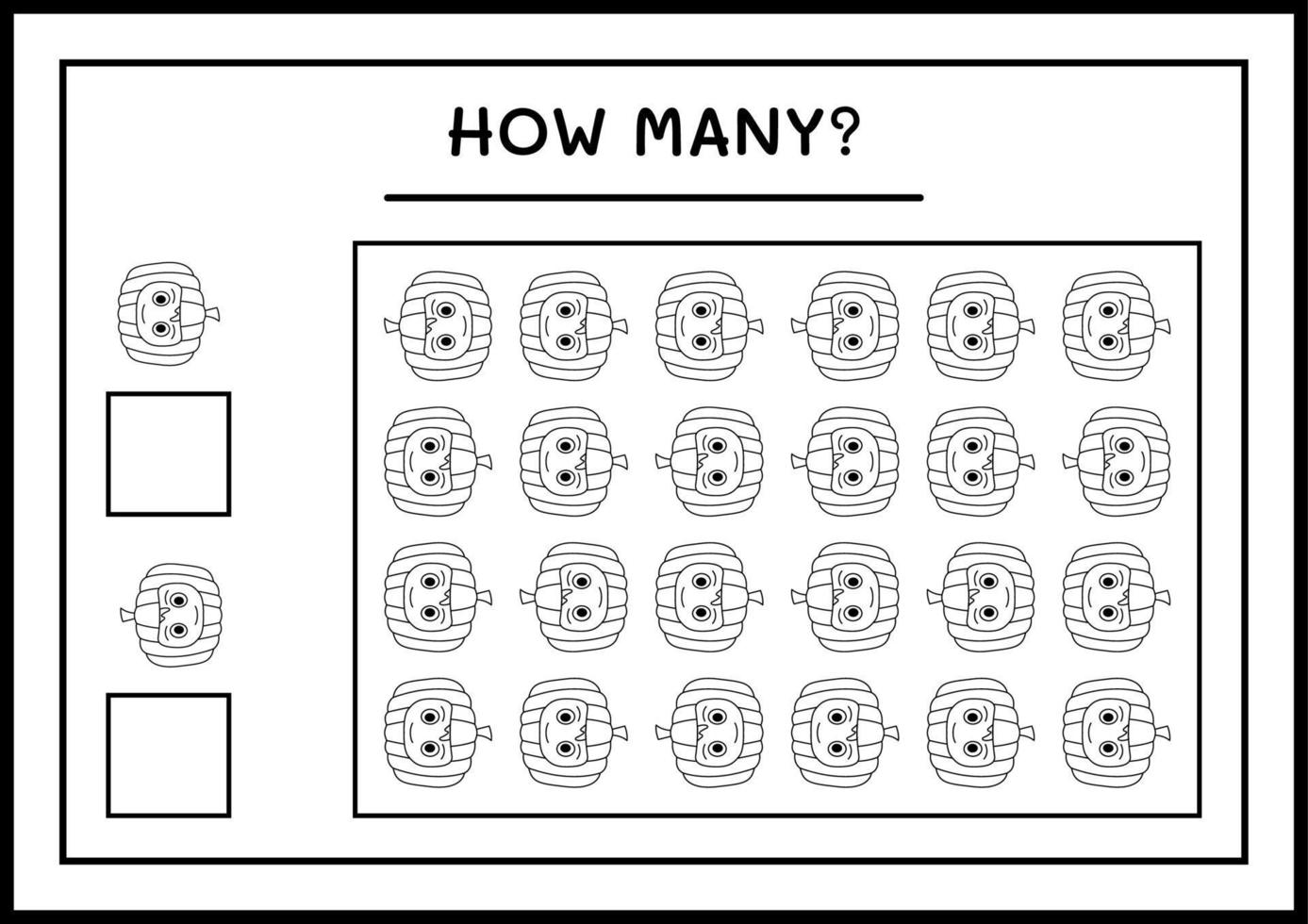 combien de masque de citrouille, jeu pour enfants. illustration vectorielle, feuille de calcul imprimable vecteur