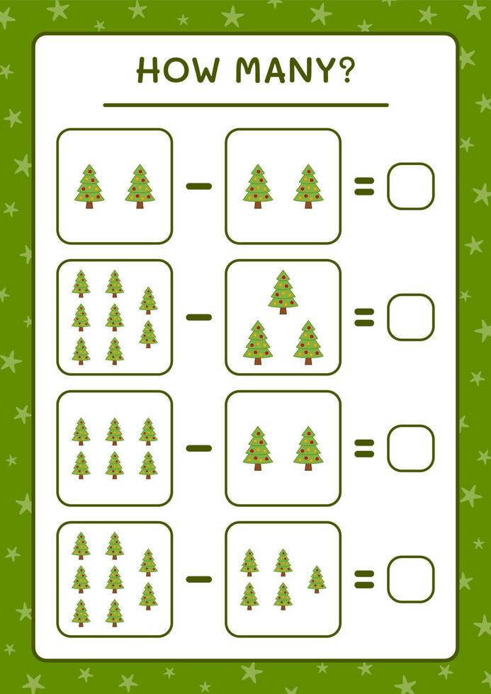 combien de sapin de noël, jeu pour enfants. illustration vectorielle, feuille de calcul imprimable vecteur