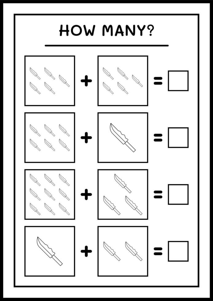 combien de couteau, jeu pour enfants. illustration vectorielle, feuille de calcul imprimable vecteur