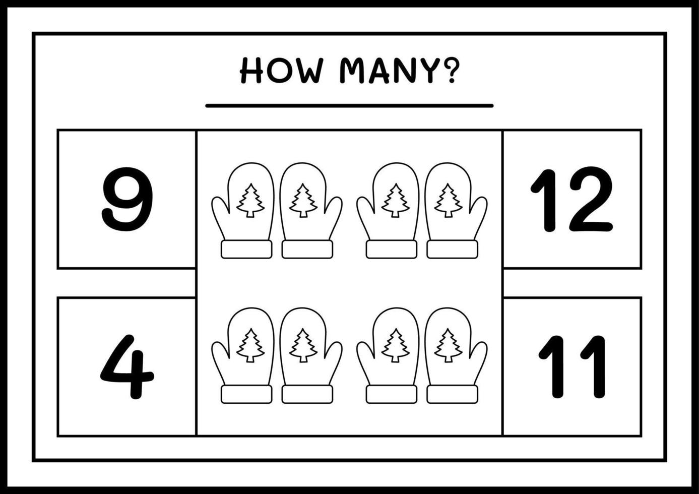 combien de mitaines d'hiver, jeu pour enfants. illustration vectorielle, feuille de calcul imprimable vecteur