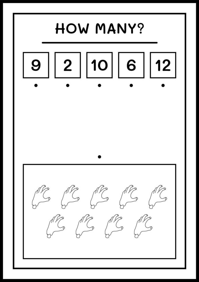 combien de main de zombie, jeu pour enfants. illustration vectorielle, feuille de calcul imprimable vecteur