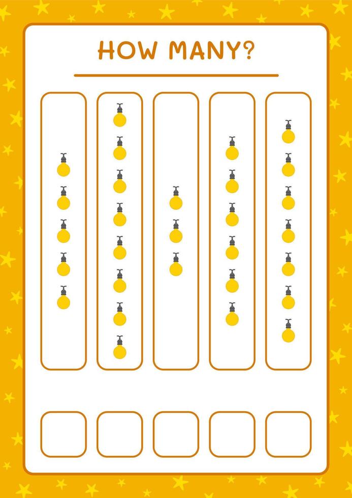 combien de lumières de noël, jeu pour enfants. illustration vectorielle, feuille de calcul imprimable vecteur