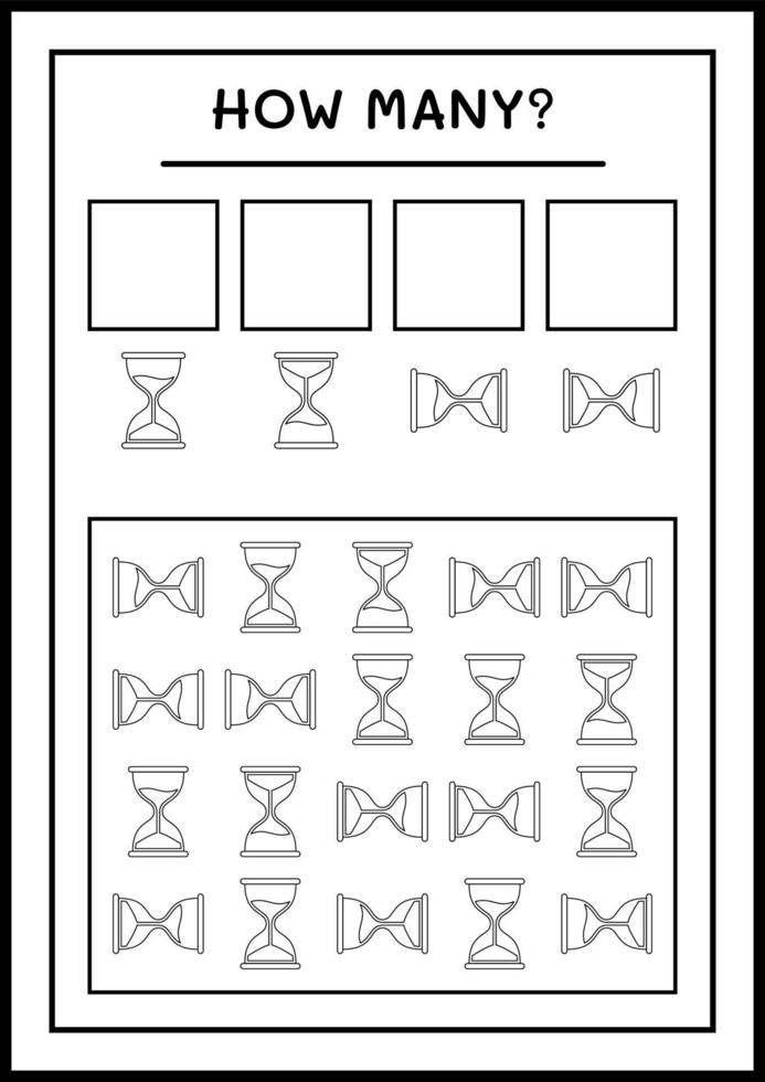 combien de sablier, jeu pour enfants. illustration vectorielle, feuille de calcul imprimable vecteur