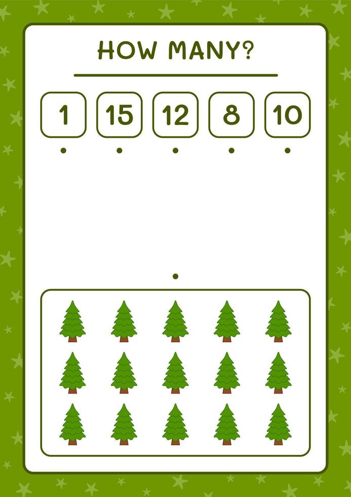 combien de sapin de noël, jeu pour enfants. illustration vectorielle, feuille de calcul imprimable vecteur