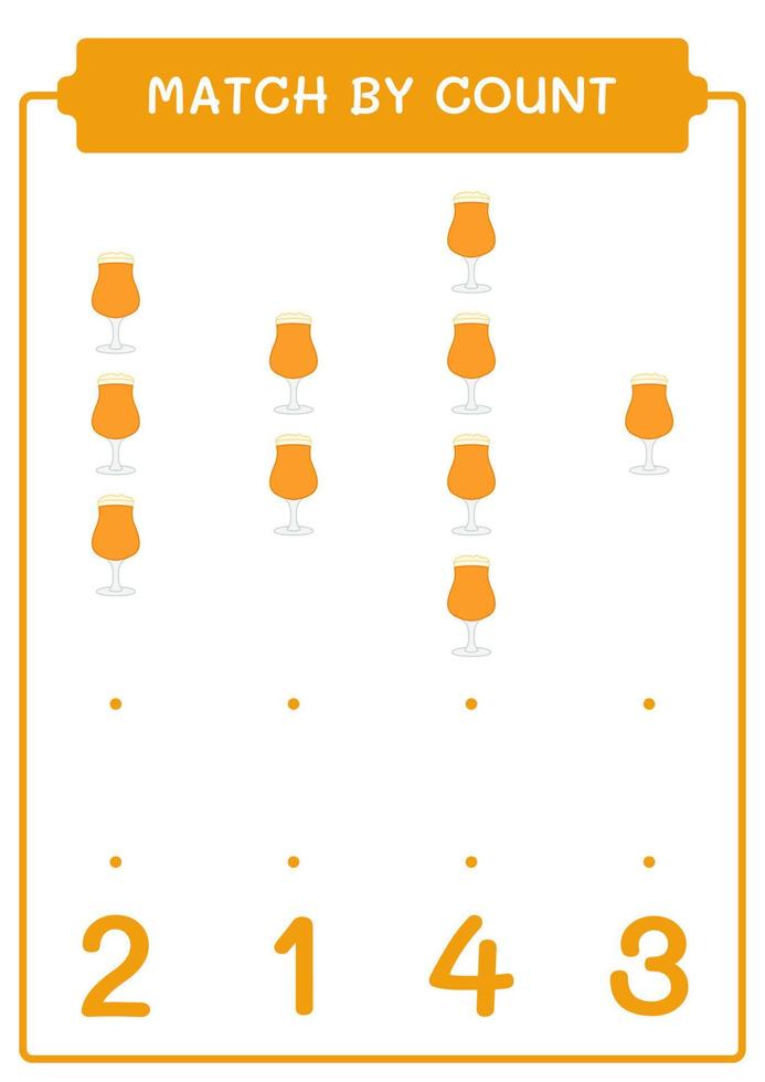 match au nombre de bières, jeu pour enfants. illustration vectorielle, feuille de calcul imprimable vecteur