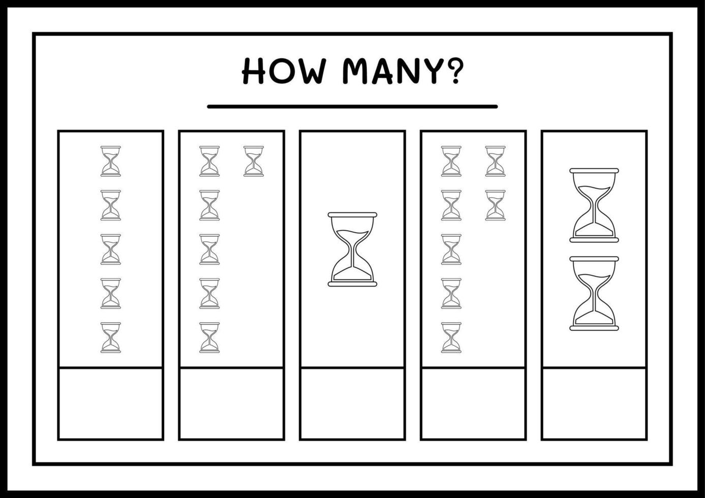 combien de sablier, jeu pour enfants. illustration vectorielle, feuille de calcul imprimable vecteur