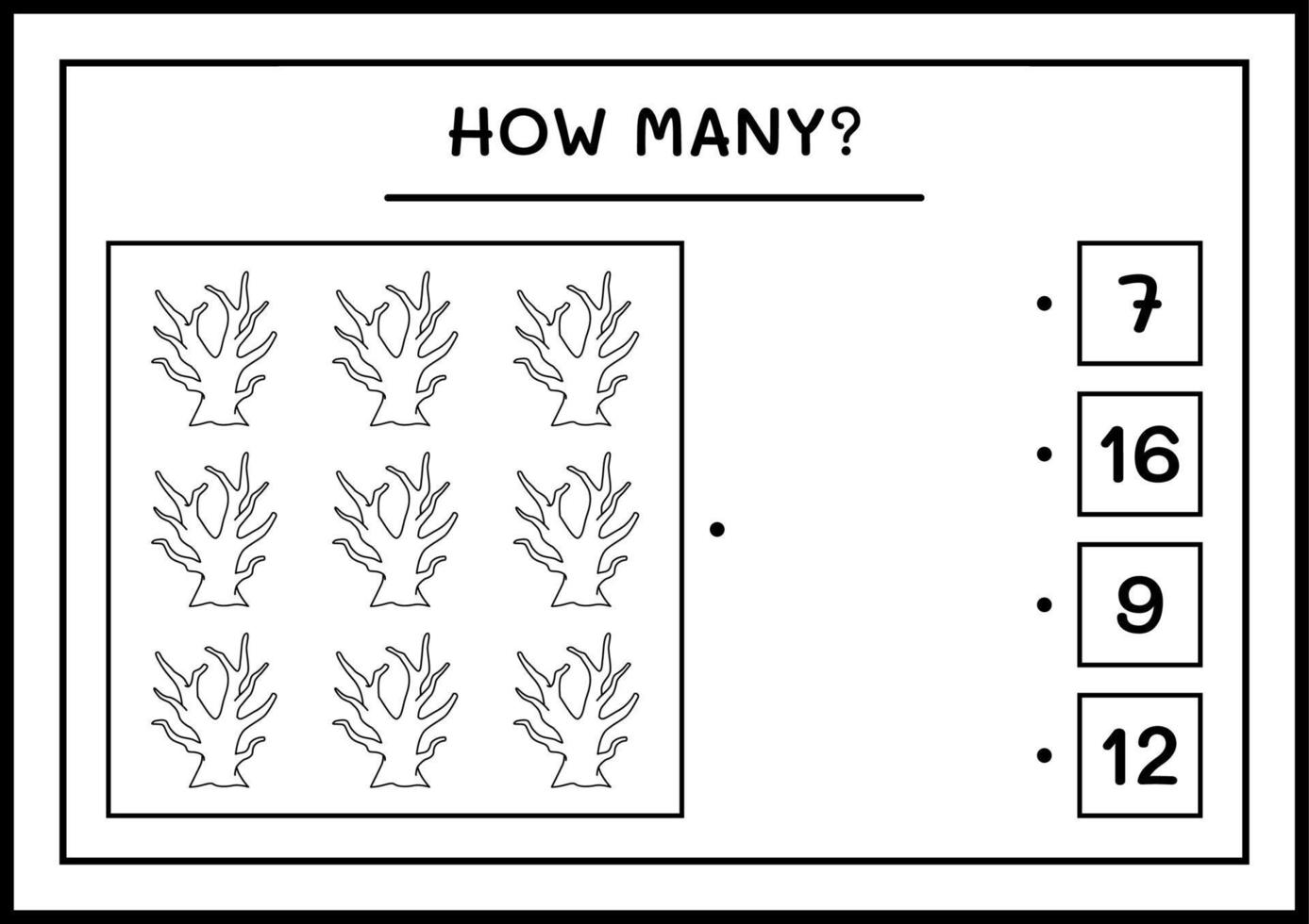 combien d'arbre mort, jeu pour enfants. illustration vectorielle, feuille de calcul imprimable vecteur