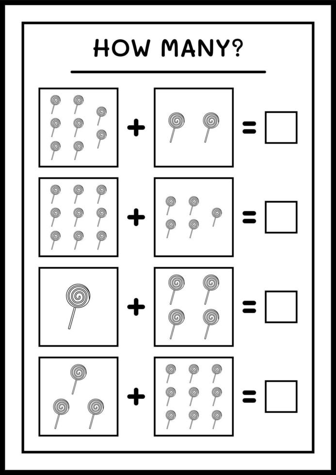 combien de sucette de noël, jeu pour enfants. illustration vectorielle, feuille de calcul imprimable vecteur