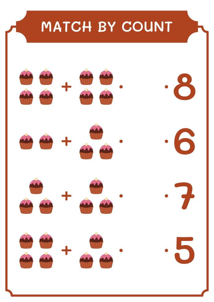 match par nombre de cupcake, jeu pour enfants. illustration vectorielle, feuille de calcul imprimable vecteur