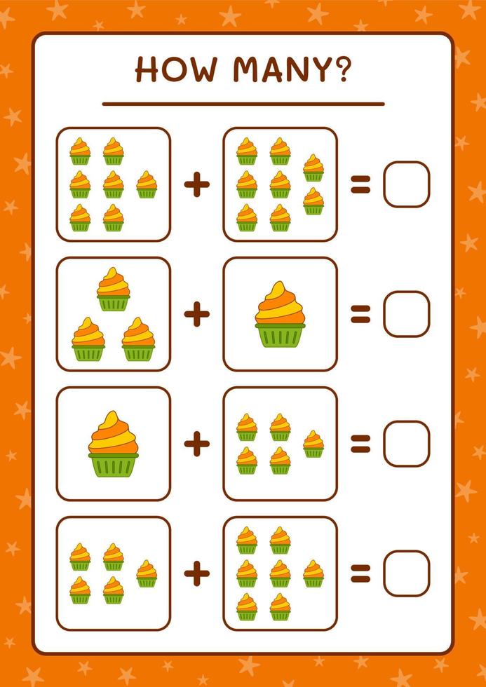 combien de cup cake, jeu pour enfants. illustration vectorielle, feuille de calcul imprimable vecteur