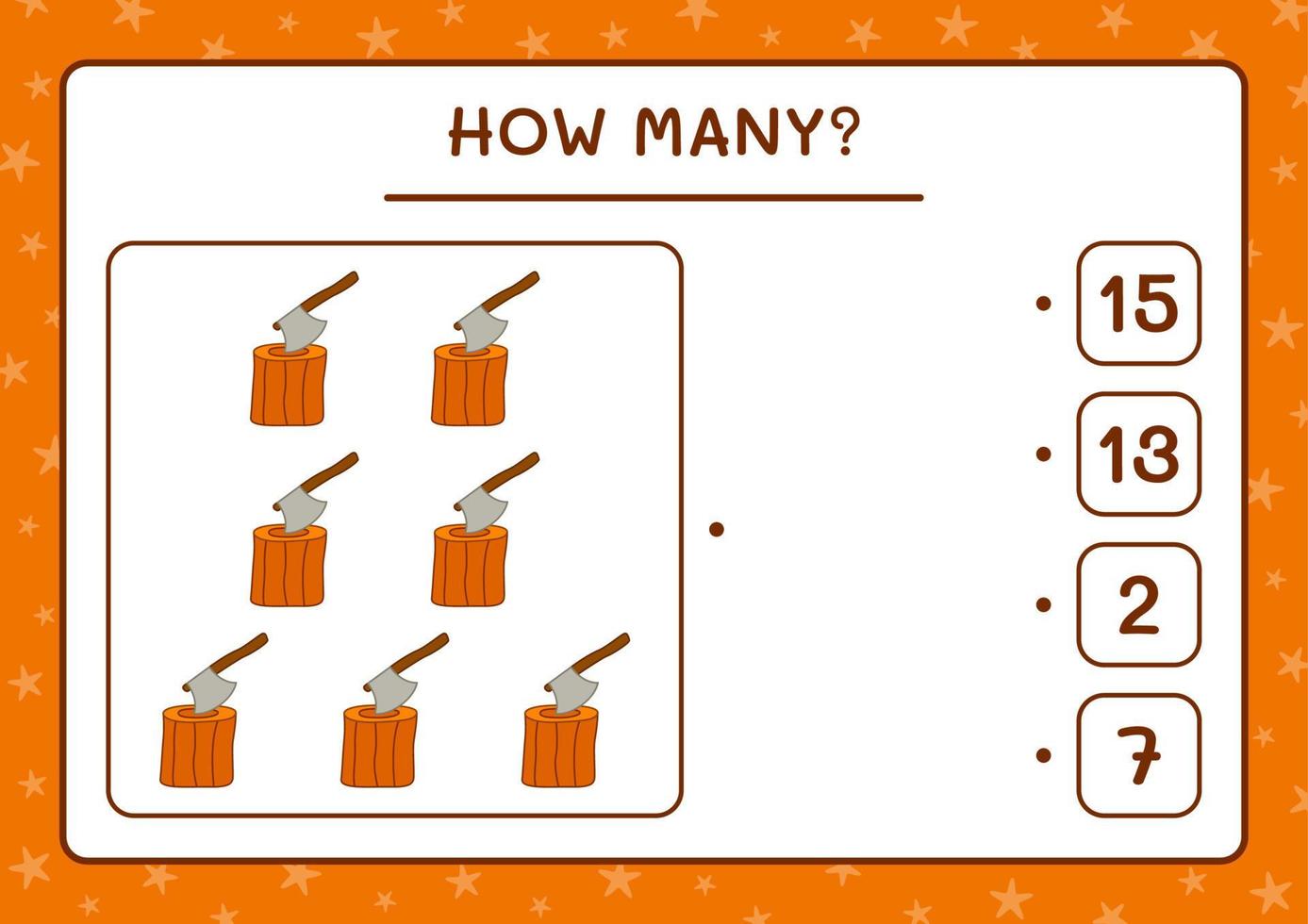 combien de souche avec hache, jeu pour enfants. illustration vectorielle, feuille de calcul imprimable vecteur