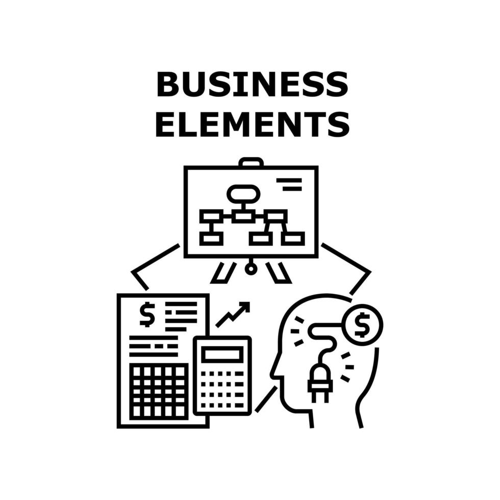 concept d'éléments de travail d'entreprise illustration noire vecteur