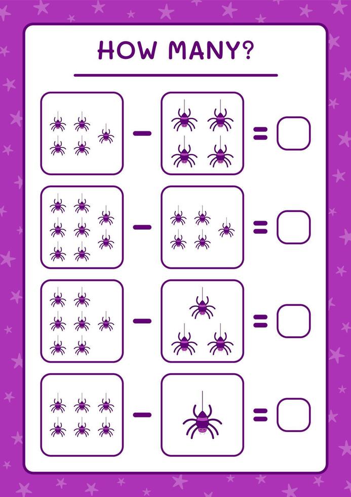 combien d'araignée, jeu pour les enfants. illustration vectorielle, feuille de calcul imprimable vecteur