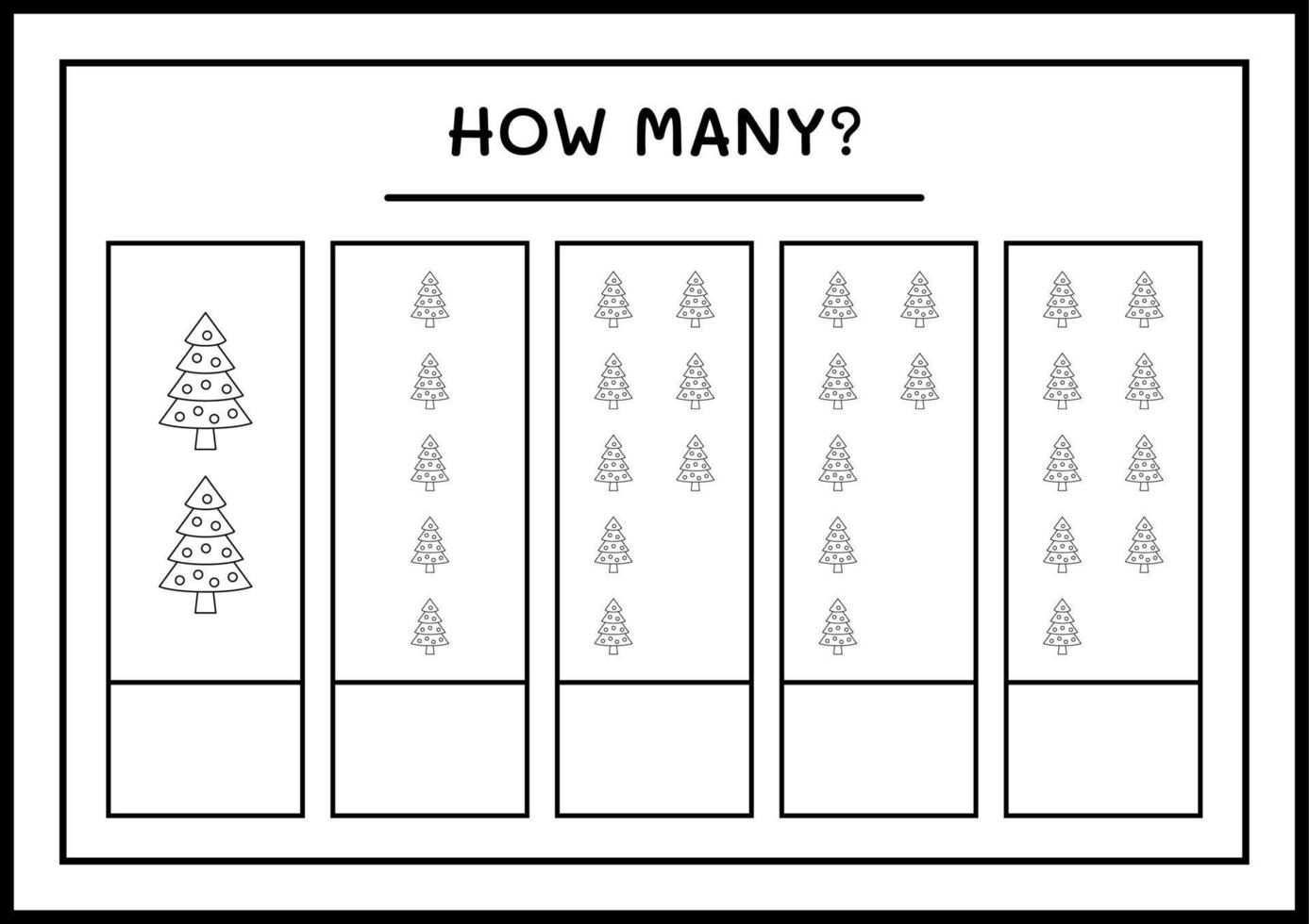 combien de sapin de noël, jeu pour enfants. illustration vectorielle, feuille de calcul imprimable vecteur