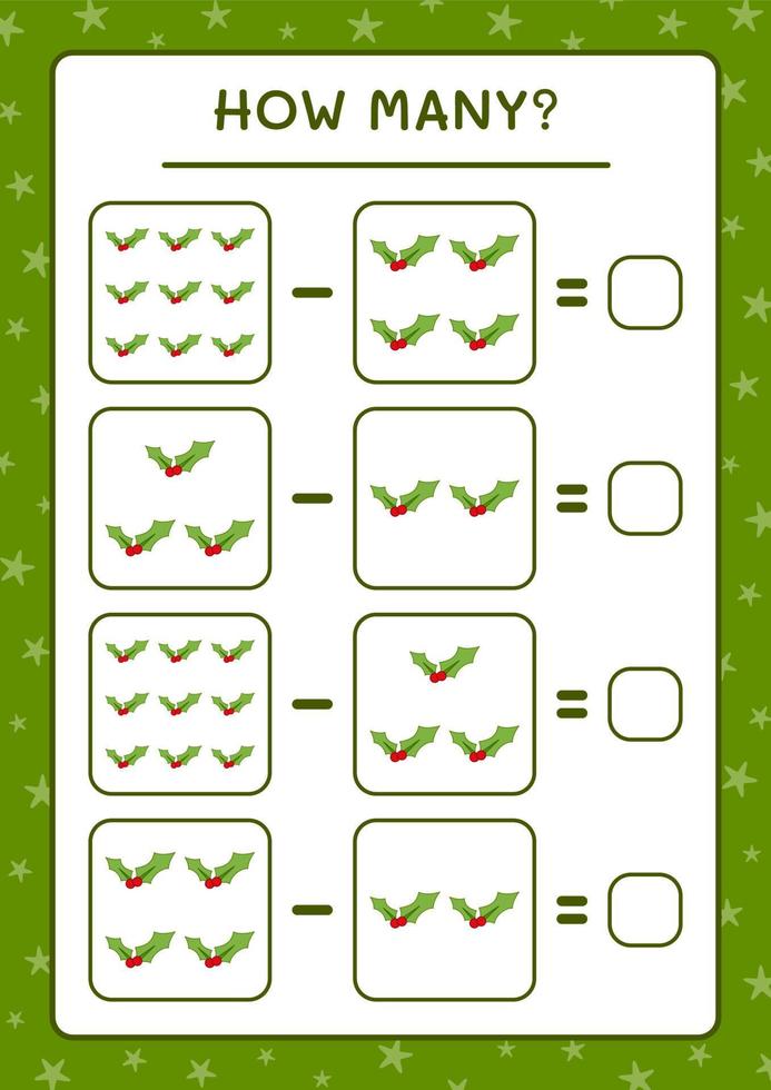 combien de baies de houx, jeu pour enfants. illustration vectorielle, feuille de calcul imprimable vecteur