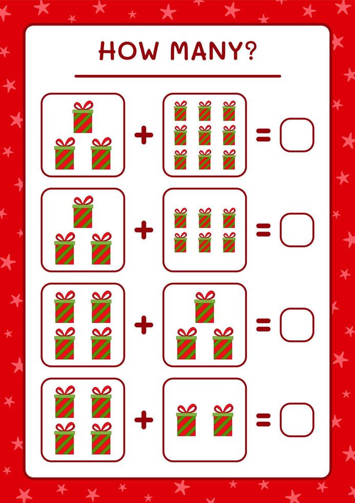 combien de coffret cadeau, jeu pour enfants. illustration vectorielle, feuille de calcul imprimable vecteur