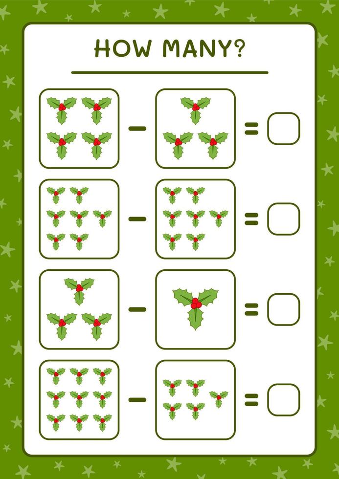 combien de baies de houx, jeu pour enfants. illustration vectorielle, feuille de calcul imprimable vecteur