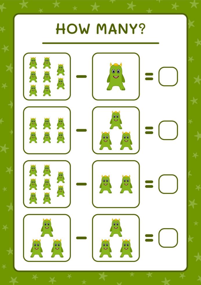 combien de monstre, jeu pour enfants. illustration vectorielle, feuille de calcul imprimable vecteur