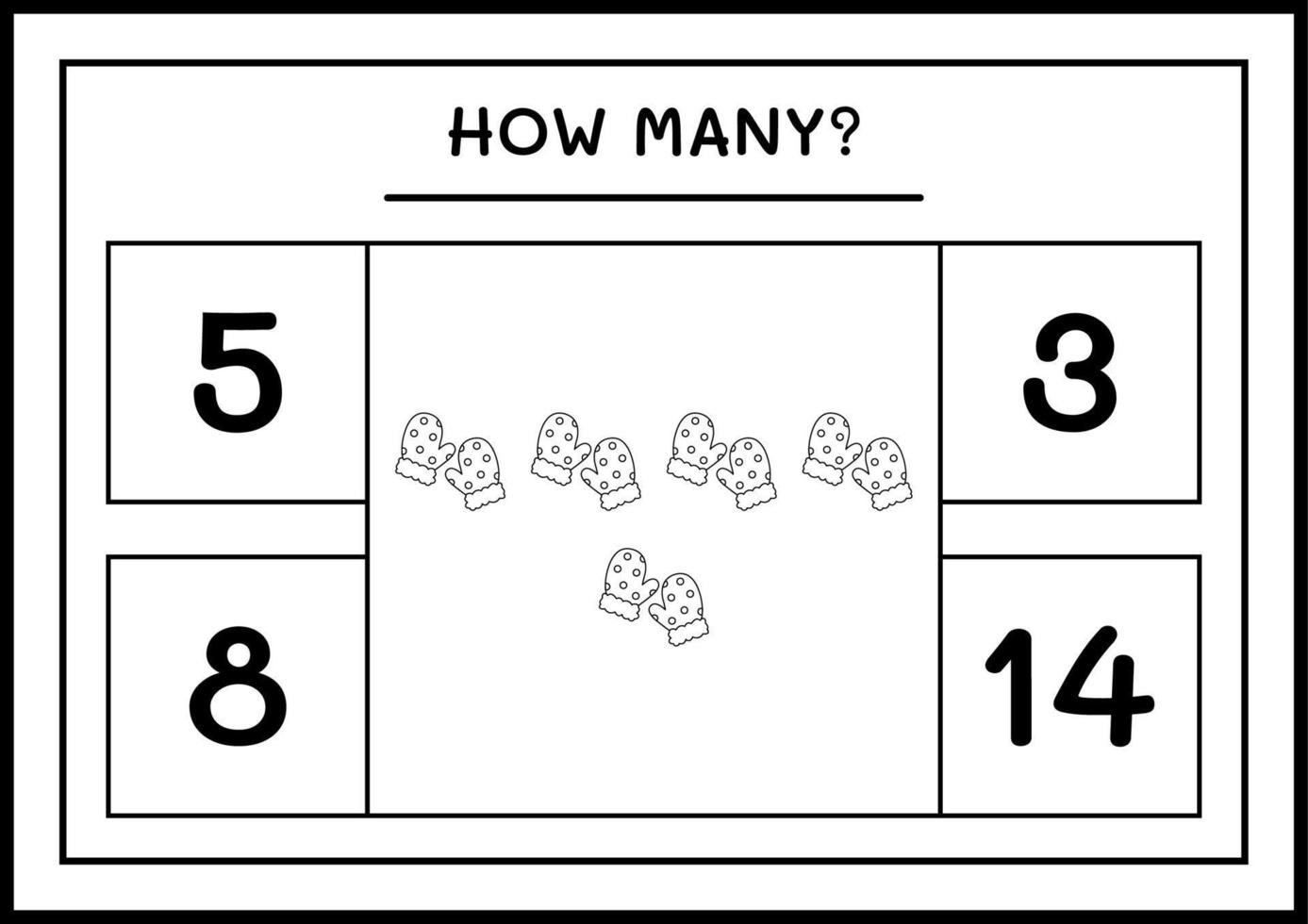 combien de mitaines d'hiver, jeu pour enfants. illustration vectorielle, feuille de calcul imprimable vecteur