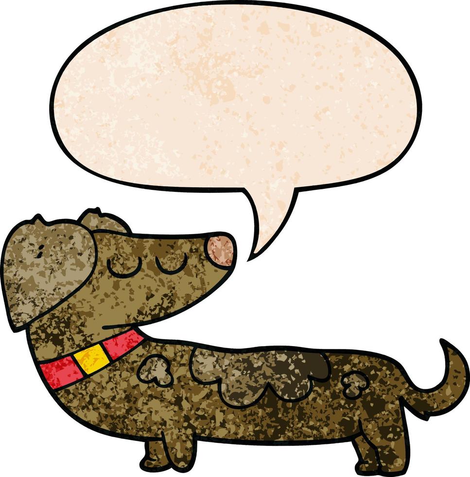 chien de dessin animé et bulle de dialogue dans un style de texture rétro vecteur