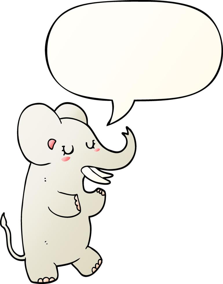 éléphant de dessin animé et bulle de dialogue dans un style de dégradé lisse vecteur