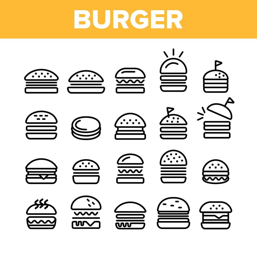collection d'icônes de signe de burger délicieux set vector